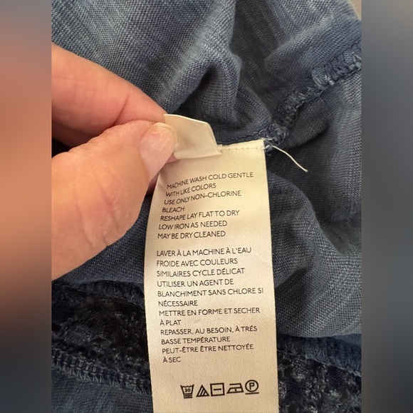 FREE PEOPLE Le Femme Ruffled Crochet shirt Chambray Blue Ruffled Women's Top - Picture 4 of 9